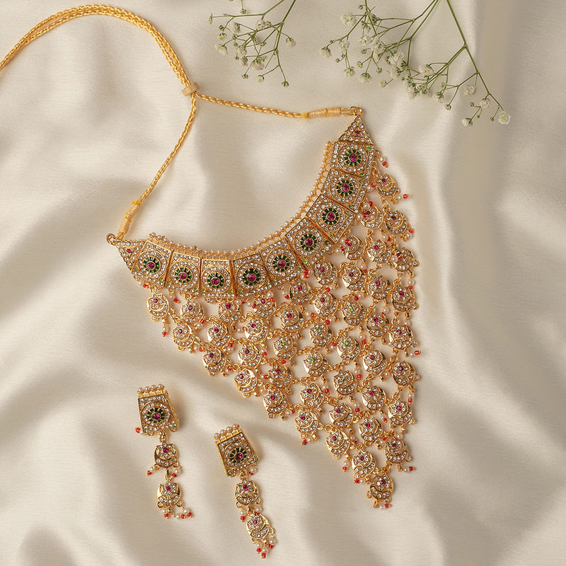 Buy Zaveri Pearls Multicolor Austrian Diamonds V Shaped Bridal