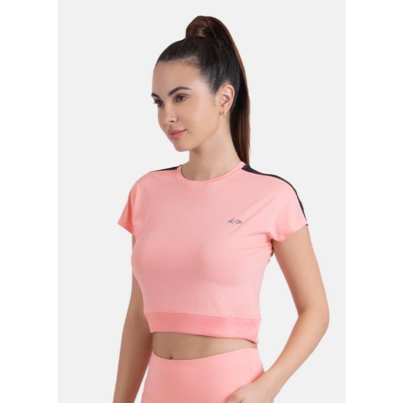 STRCH Peach Solid Regular Crop Top (S)