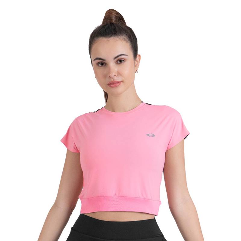 STRCH Pink Solid Regular Crop Top (L)