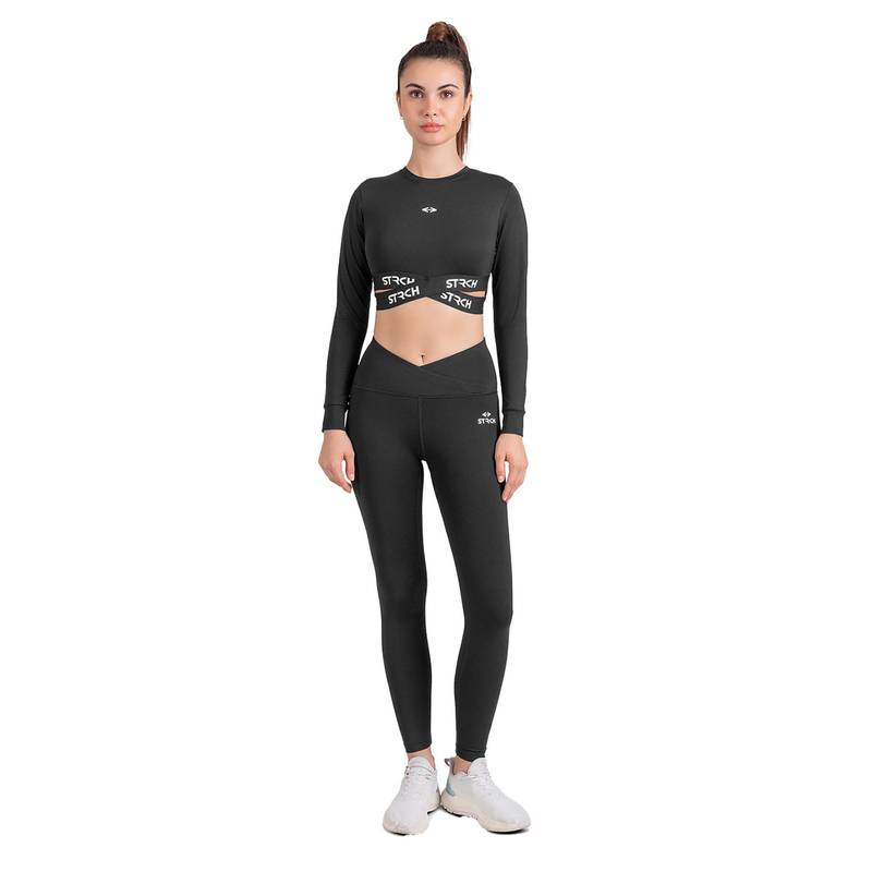 STRCH Black Solid Slim Crop Top (2XL)