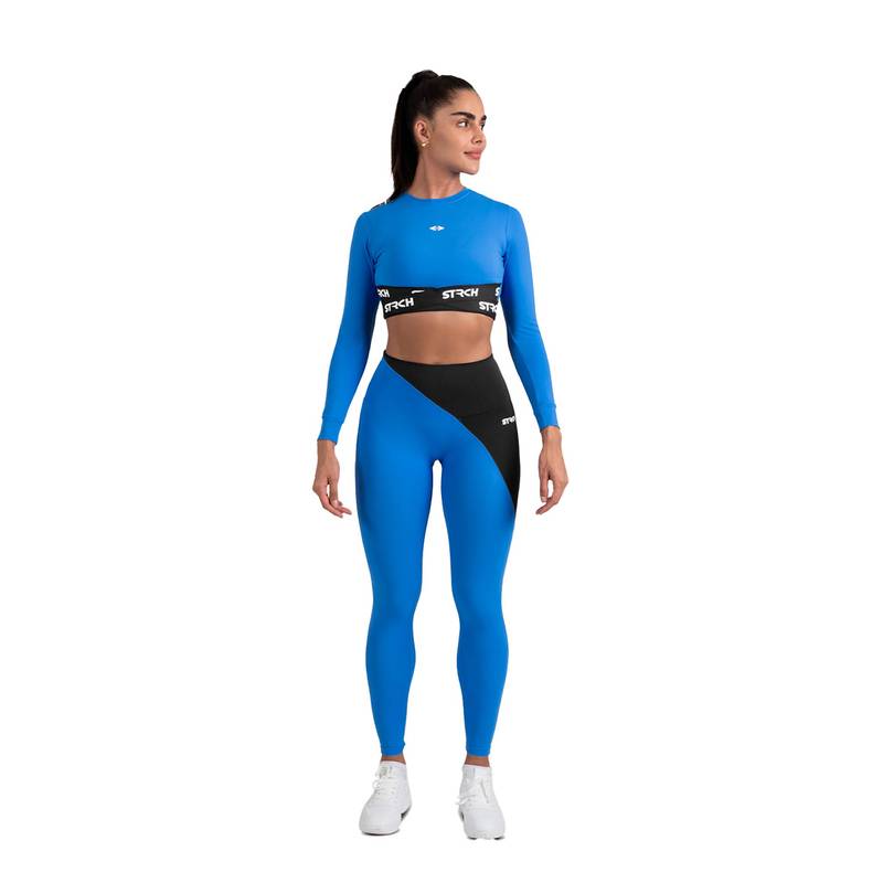 STRCH Blue Solid Slim Crop Top (L)