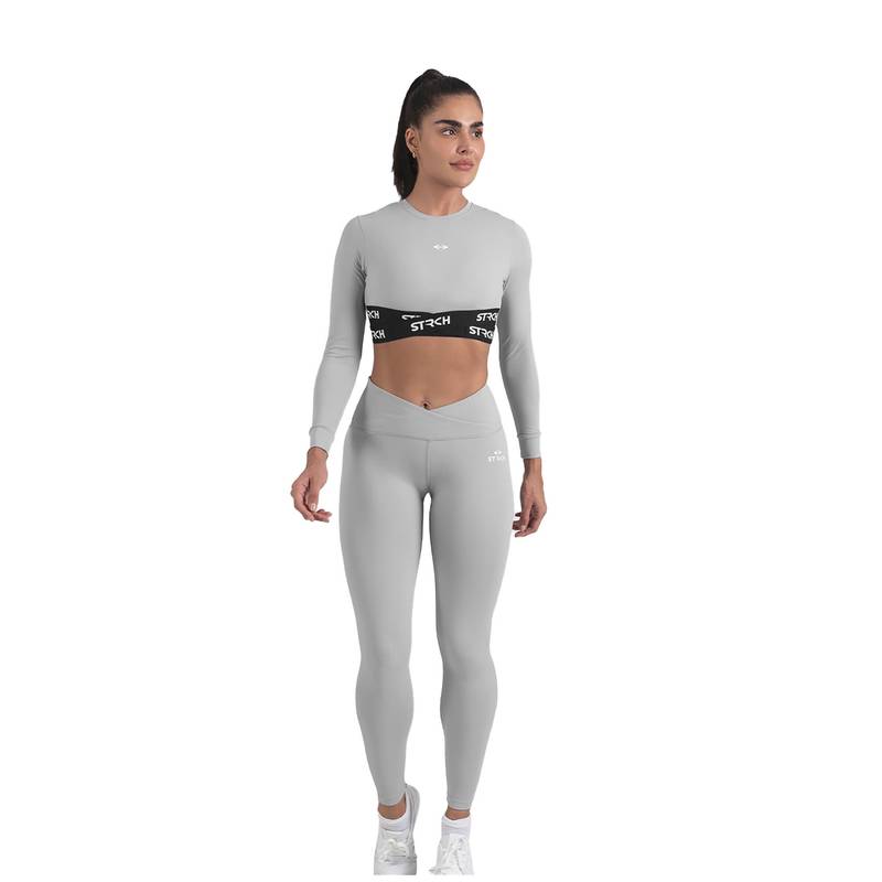 STRCH Grey Solid Slim Crop Top (XL)