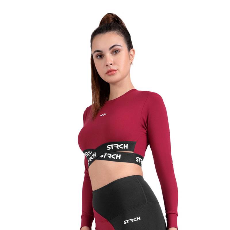 STRCH Maroon Solid Slim Crop Top (2XL)