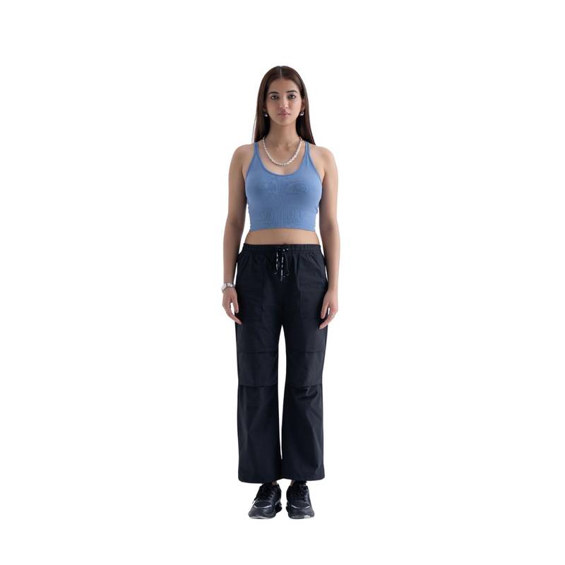 STRCH Black Solid Regular Trackpant (L)