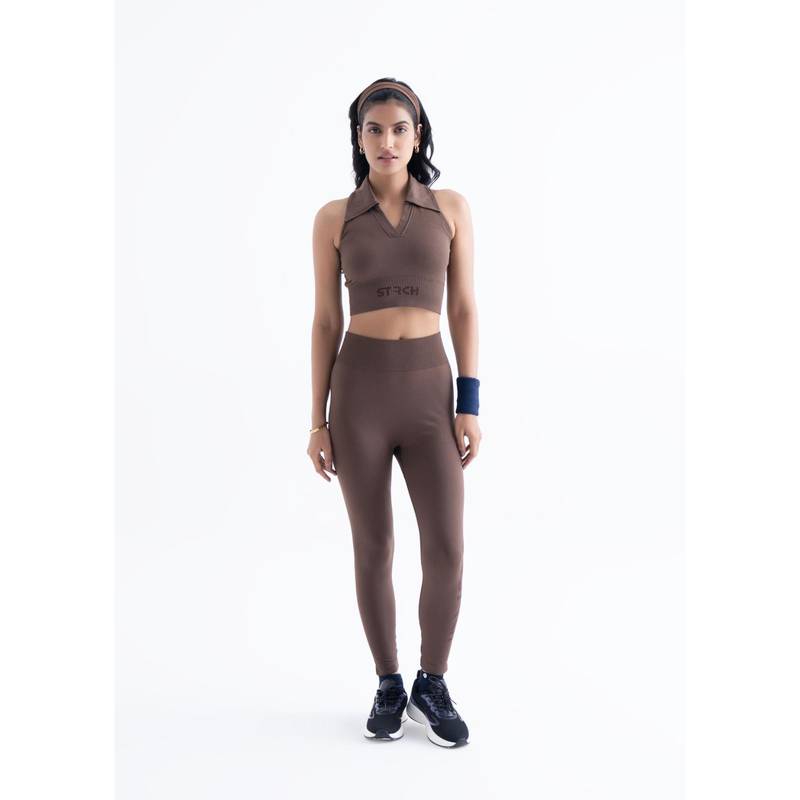 STRCH Brown Solid Skinny Leggings (L)