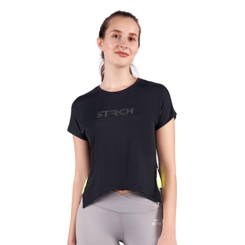 STRCH Black Solid Boxy Crop Top (XL)