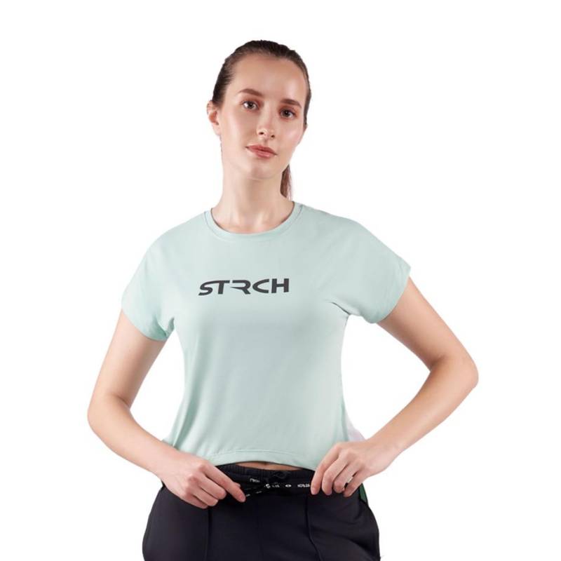 STRCH Green Solid Boxy Crop Top (L)