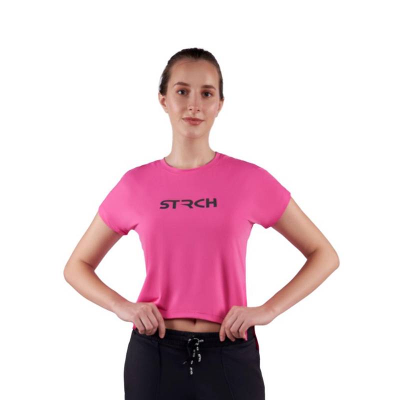STRCH Pink Solid Boxy Crop Top (XL)
