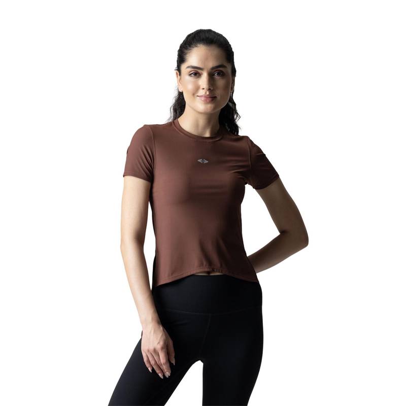 STRCH Brown Solid Regular Crop Top (L)