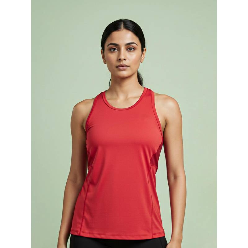 Fitkin Red Solid Comfortable Tank Top (M)
