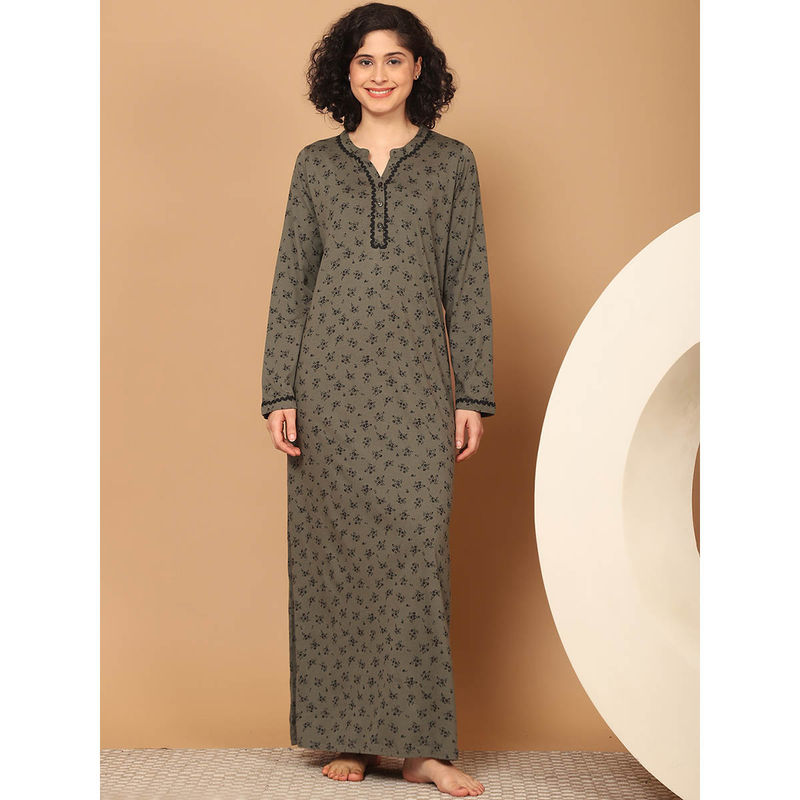 Womens Full Sleeve Long Nighty Green (3XL)