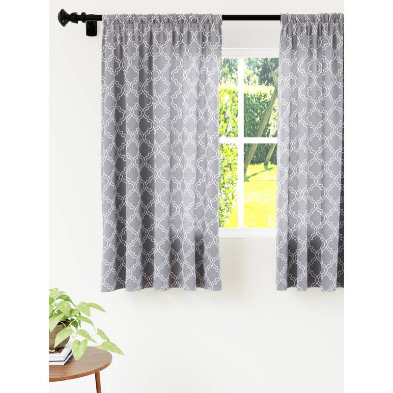 Encasa Homes Polyester Printed Window Curtains With Tie Back 5 Ft Long Grey Trellis (Pack Of 2)