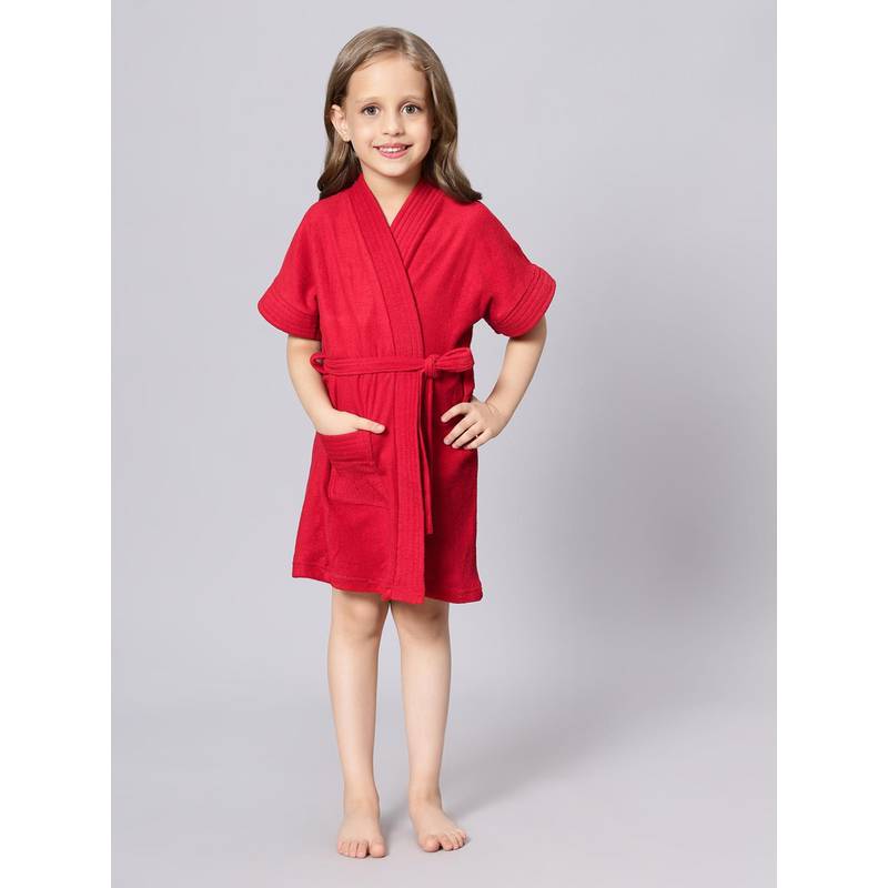 LacyLook Kids Micro Terry Cotton Soft, Absorbent Bathrobe - Red (M)