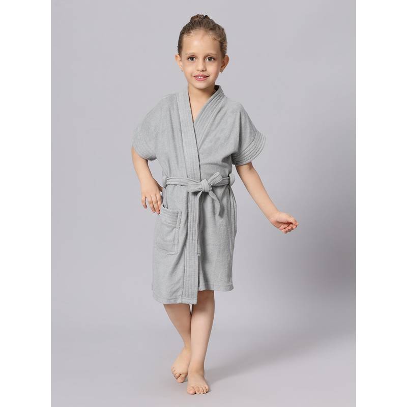 LacyLook Kids Micro Terry Cotton Soft, Absorbent Bathrobe - Grey (M)
