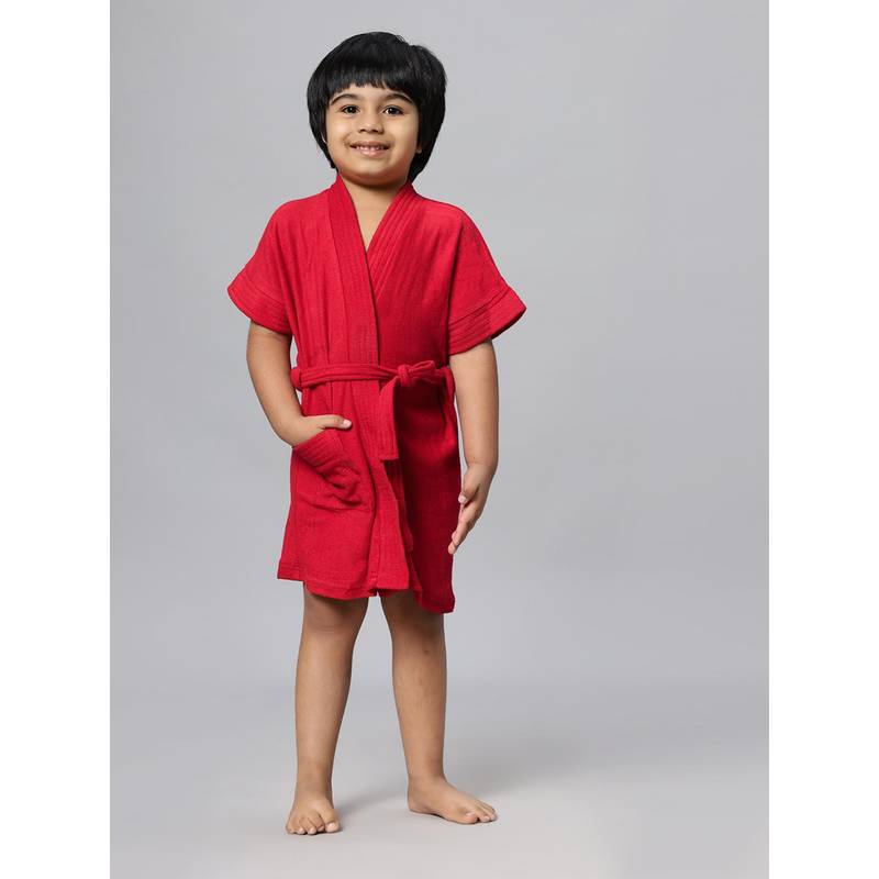 LacyLook Kids Micro Terry Cotton Soft, Absorbent Bathrobe - Red (M)
