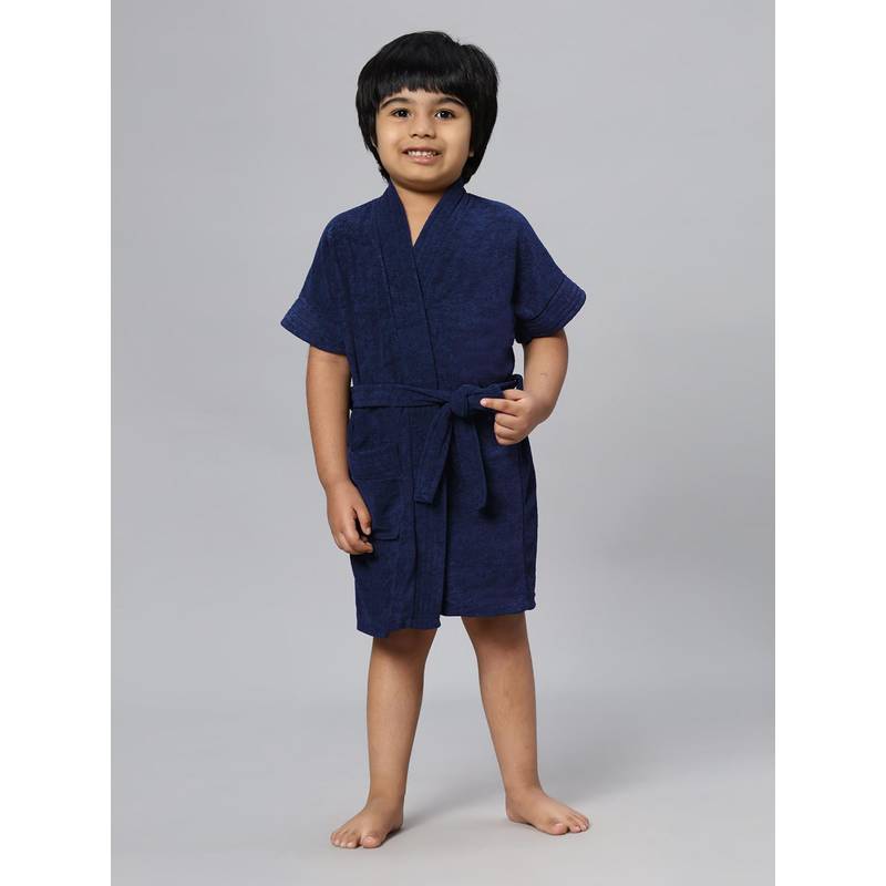 LacyLook Kids Micro Terry Cotton Soft, Absorbent Bathrobe - Navy Blue (M)