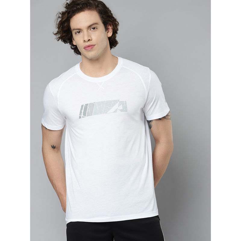Alcis Men White Typography Printed Slim Fit Running T-Shirt (M)