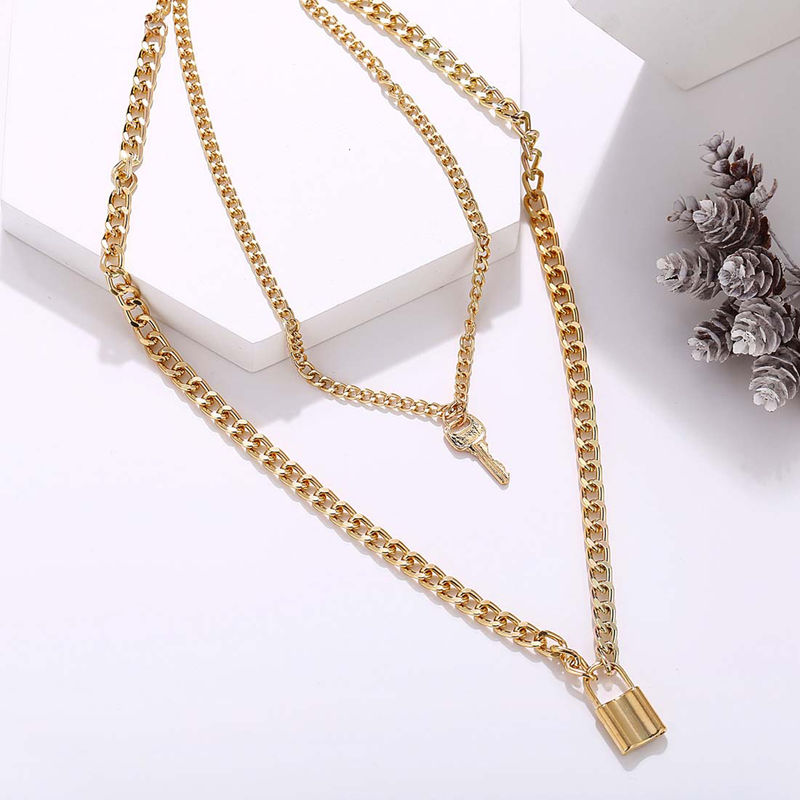 Buy Jewels Galaxy Stunning Gold Plated Lock Key Design Necklace For Women Girls Online