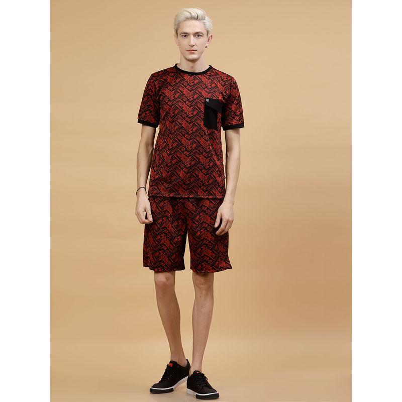 RIGO Maroon Jacquard Printed Co-ords (Set of 2) (S)