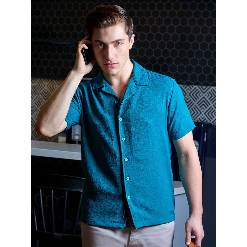 Campus Sutra Mens Teal Green Creased Shirt (S)