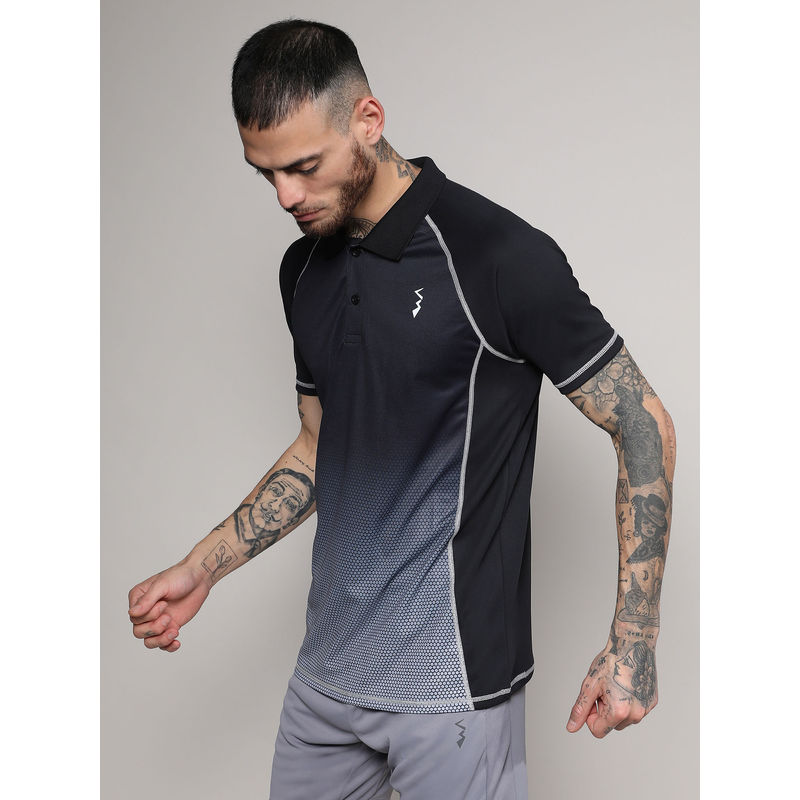 Campus Sutra Mens Black & Grey Ombre Polo Activewear T-Shirt (M)