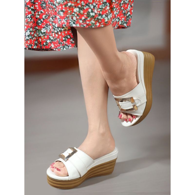 Carlton London White Solid Heel Party Wear Women Wedges (EURO 39)