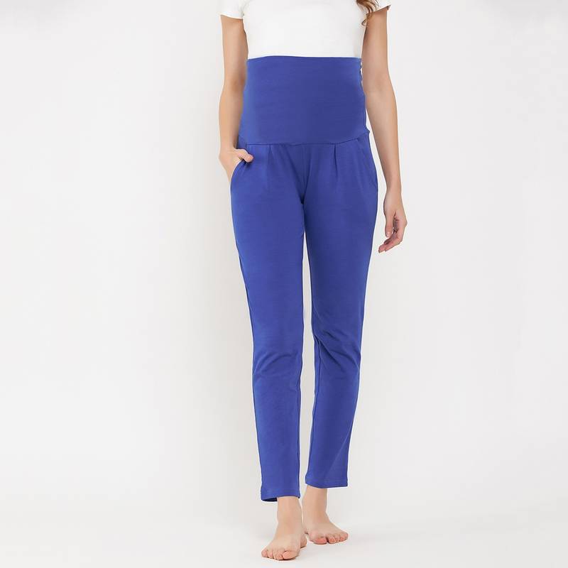 Clovia Chic Basic Maternity Leggings In Blue- Cotton (S)