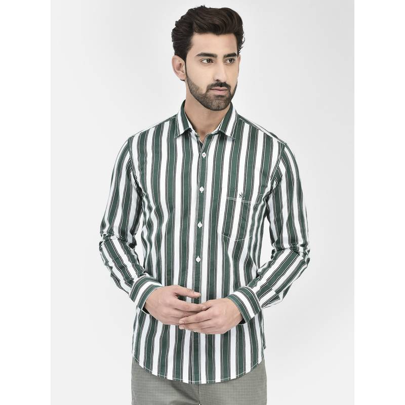 CRIMSOUNE CLUB Mens Green Stripes Shirt (M)