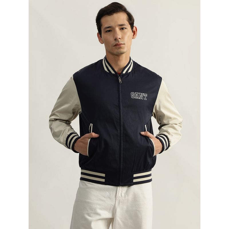 GANT Men Blue Colour-Blocked Full Sleeves Bomber Jacket (M)