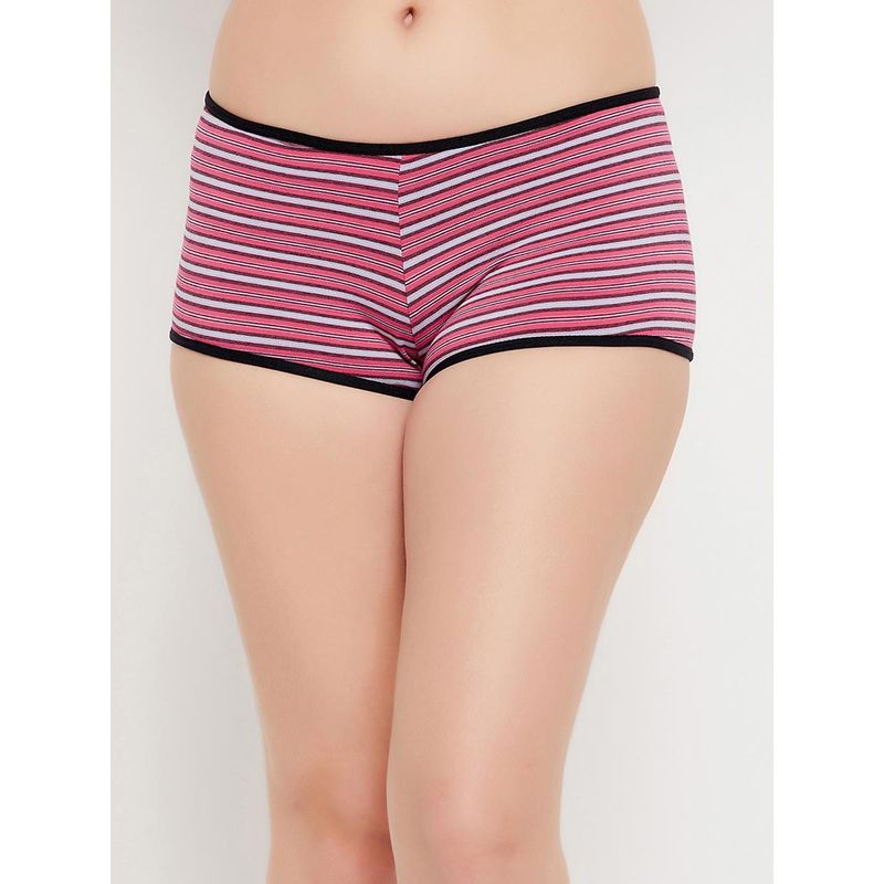 Clovia Mid Waist Striped Boyshorts Panty In Hot Pink Cotton Pink Buy
