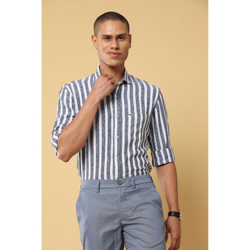 MELVIN JONES Pure flax Grey Stripe Woven Casual Shirt (2XL)