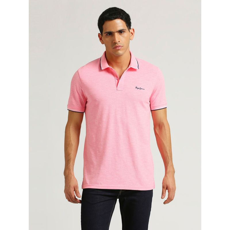 Pepe Jeans Booster Solid Logo Printed Slub Stretch Polo T-shirt (L)