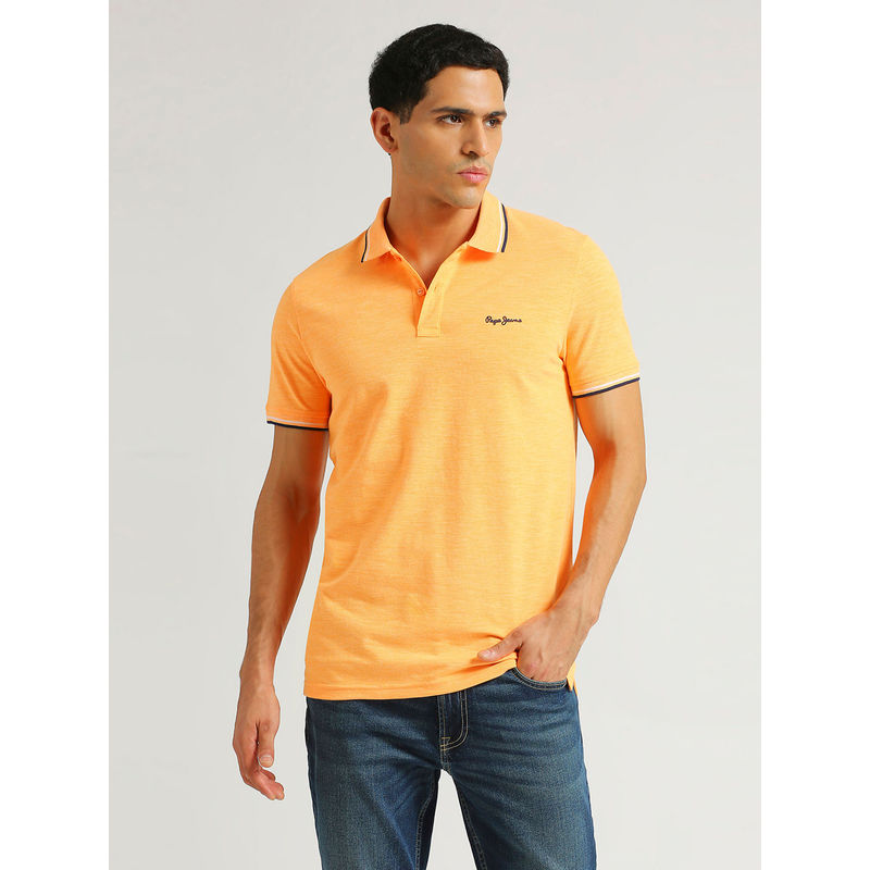 Pepe Jeans Booster Solid Logo Printed Slub Stretch Polo T-shirt (2XL)