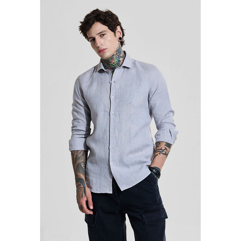 Snitch Light Grey Solid Full Sleeves Slim Casual Shirt (S)