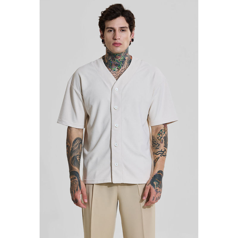 Snitch Bordeaux Off White Oversized Fit Baseball Shirt (M)