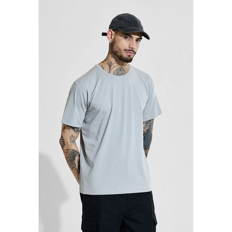 Snitch Light Grey Solid Half Sleeves Slim Casual T-Shirt (M)