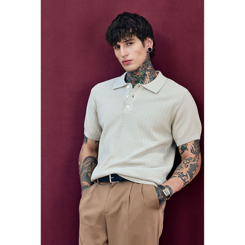 Snitch Bordeaux Beige Relaxed Fit Polo T-Shirt (XS)