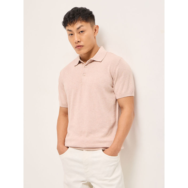 THE BEAR HOUSE Men's Regular Fit Pink Cotton Casual Polo T-Shirt (S)