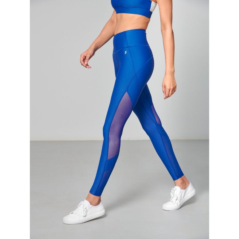Strongr.Athleisure Women Electric Blue Mesh Sculpt Leggings (L)