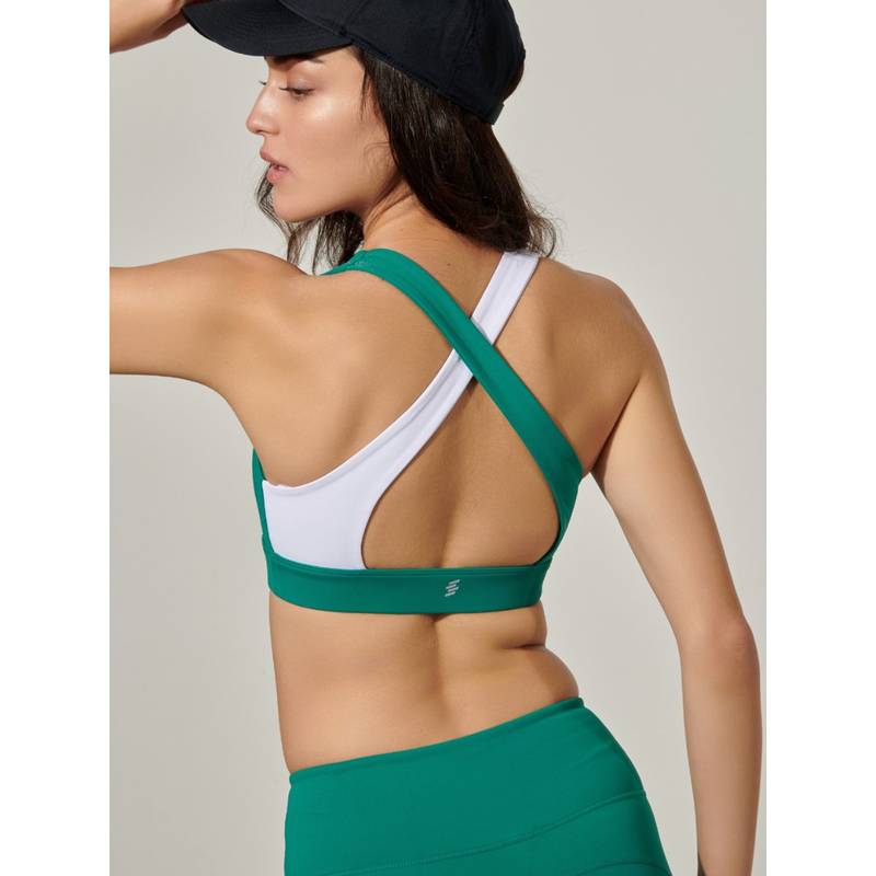 Strongr.Athleisure Women Criss-Cross Colorblocked Sports Bra (XS)
