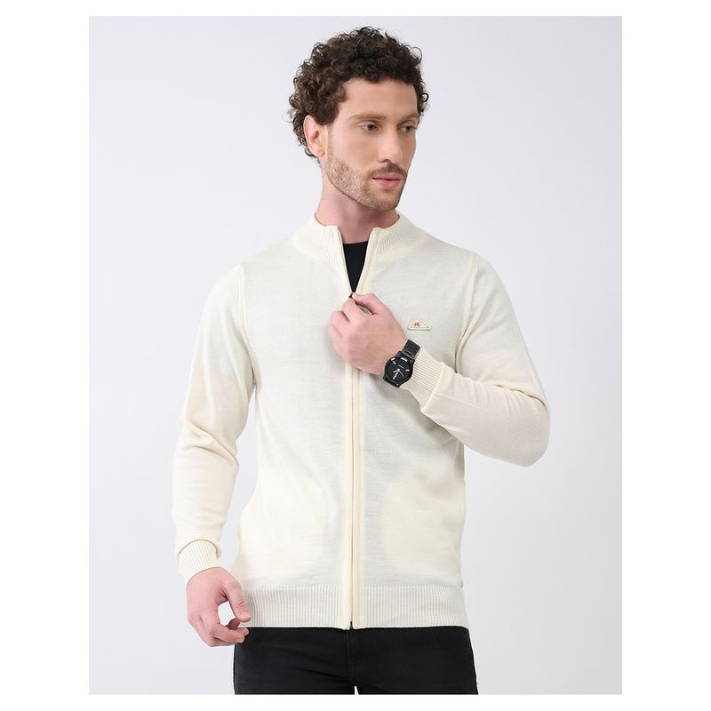 Monte Carlo Cream Men Regular Fit Mandarin Neck Full Sleeve Solid Cardigan (3XL)