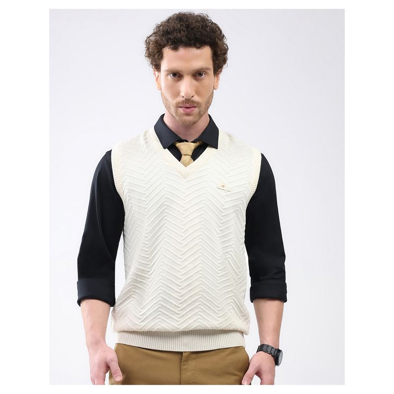 Monte Carlo Men Regular Fit V Neck Sleeveless Abstract Sweater (XL)