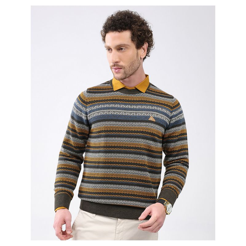 Monte Carlo Men Regular Fit Round Neck Full Sleeve Striped Pullover Sweater (2XL)