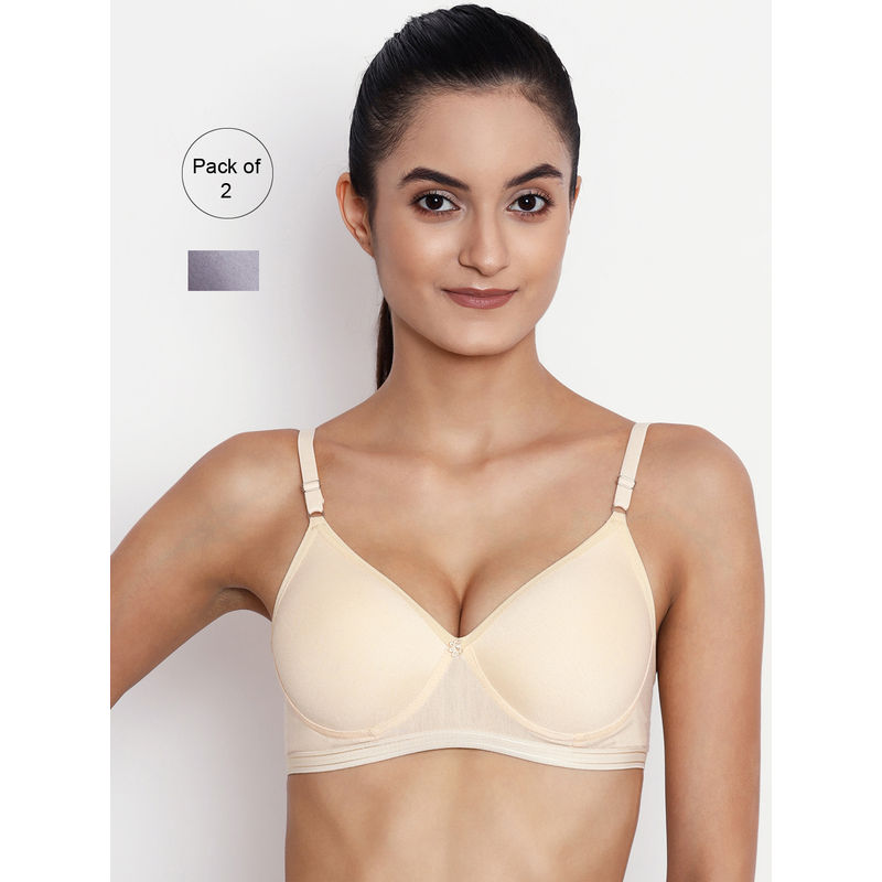 Abelino Pack Of 2 Non-wired Lightly Padded T-shirt Bras. - Multi-Color (38B)