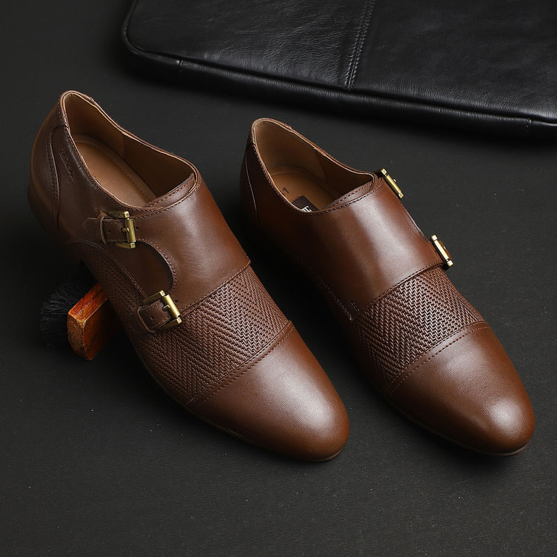 EZOK Brown Monk Straps Formal Shoes (EURO 40)
