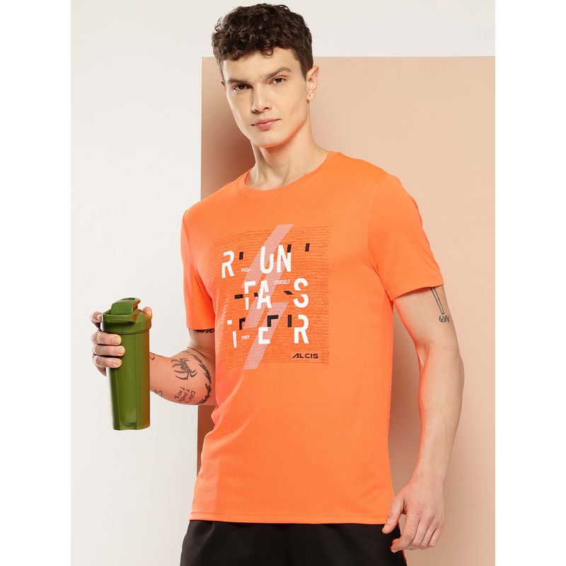 Alcis Orange Mens Printed T-Shirt (XL)