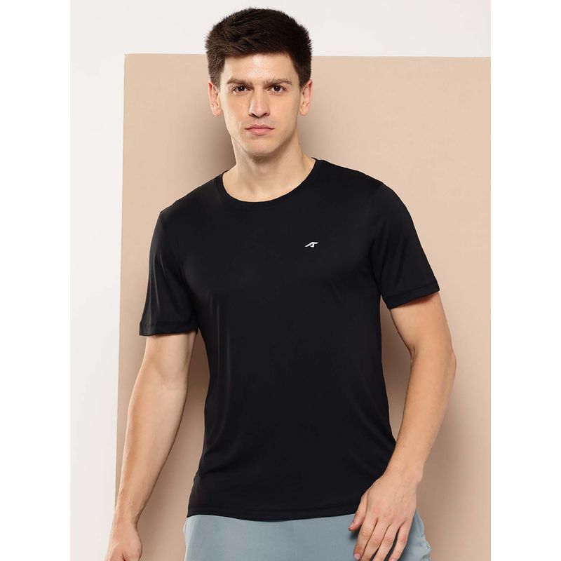 Alcis Black Mens Solid Sports T-Shirt (L)