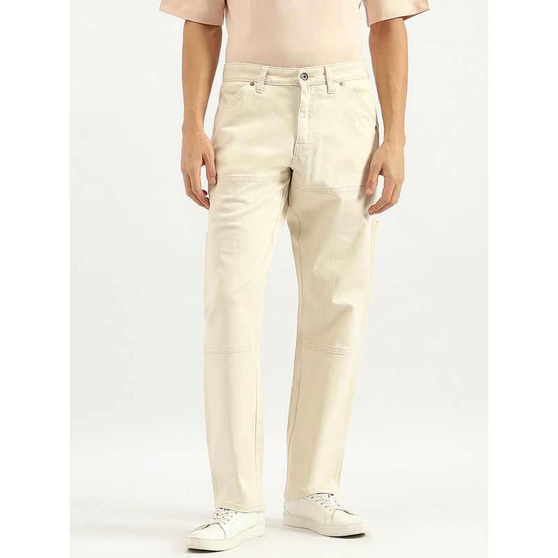 United Colors of Benetton Men Cream Solid Relaxed Fit Jeans (34)