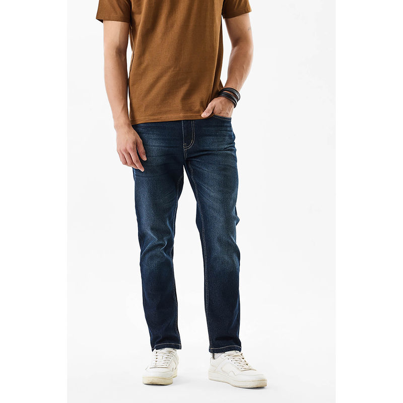Snitch Men Indigo Textured Straight Fit Jeans (38)