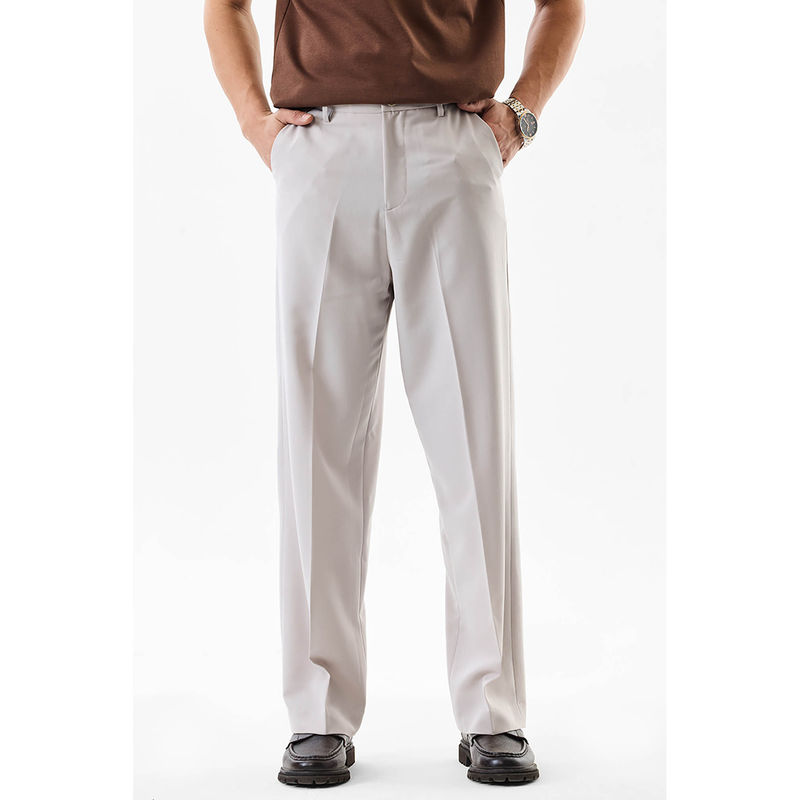 Snitch Men Off White Solid Regular Fit Trouser (34)